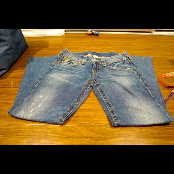 Vintage true religion nwot distressed bootcut blue jeans size 32 - Picture 2 of 6